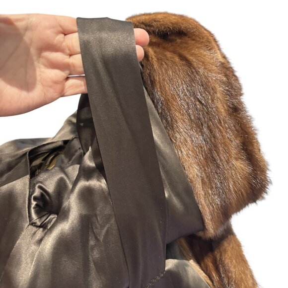 VINTAGE 50s I. MAGNIN Full Length Demi Buff MINK FUR COAT Mahogany Shawl Collar - Picture 7 of 11